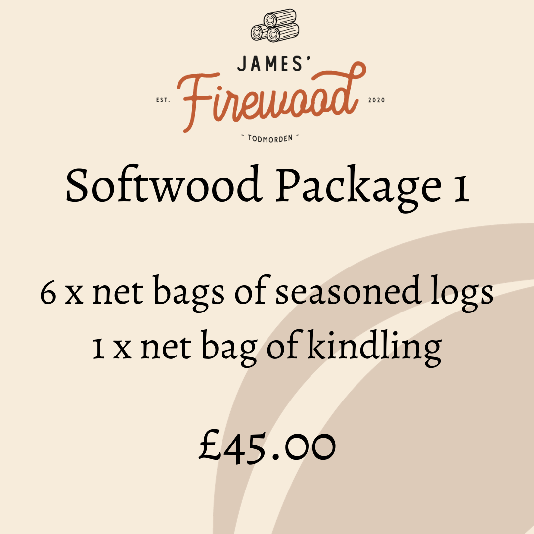 PACKAGE 1 - 6 x Net Bags of Softwood Logs, 1 x Net Bag of Kindling